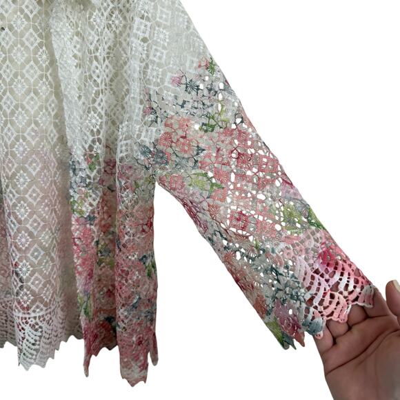 Alfred Dunner Women Crochet Lace Open Front Cardigan Large Cottage Boho Garden - Picture 4 of 7